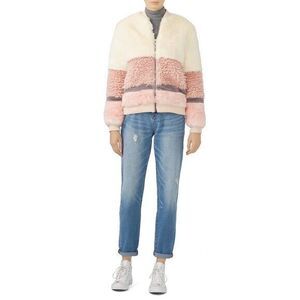 JOHN + JENN Pink Faux Fur Bomber Jacket SMALL